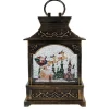Arys Imports Antique Brushed Square Lantern With Led Warm White Light Up Santa Sleigh Scene Spinning Glitter Waterglobe