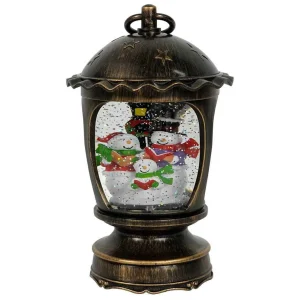 Arys Imports Antique Brushed Starry Lantern With Light Up Snowman Scene Spinning Glitter Waterglobe