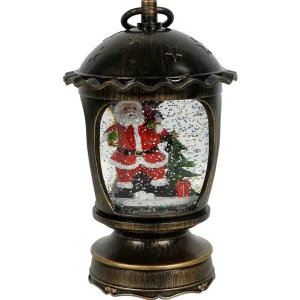 Arys Imports Antique Brushed Starry Lantern With Light Up Santa Scene Spinning Glitter Waterglobe