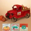 Gerson International Antique Red Metal Vintage Truck With Christmas Tree, Decor