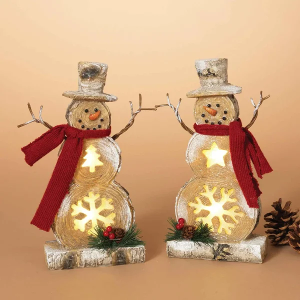 Gerson International Battery-Operated Lighted Resin Snowman Figurines (Set Of 2)