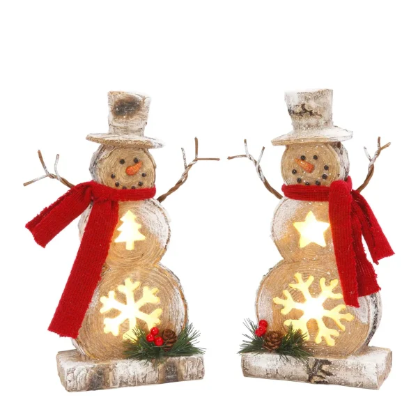 Gerson International Battery-Operated Lighted Resin Snowman Figurines (Set Of 2)