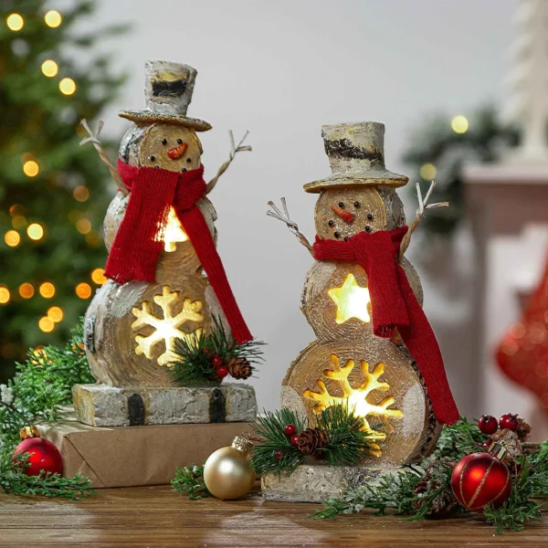 Gerson International Battery-Operated Lighted Resin Snowman Figurines (Set Of 2)