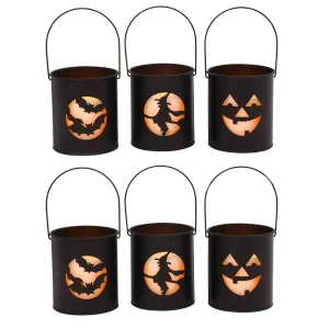 Gerson International Black Metal Spooky Halloween Lanterns With Flameless Candles