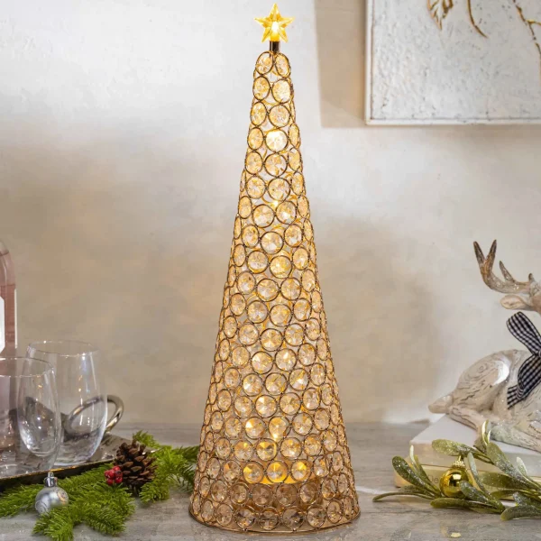 Gerson International Elegant Glam Holiday Gold Lighted Jewel Cone Christmas Tree