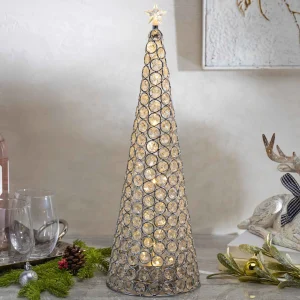 Gerson International Elegant Glam Holiday Silver Lighted Jewel Cone Christmas Tree