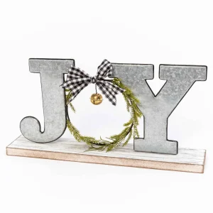 Gerson International Farmhouse Joy Wood And Metal Tabletop Christmas Decor Sign