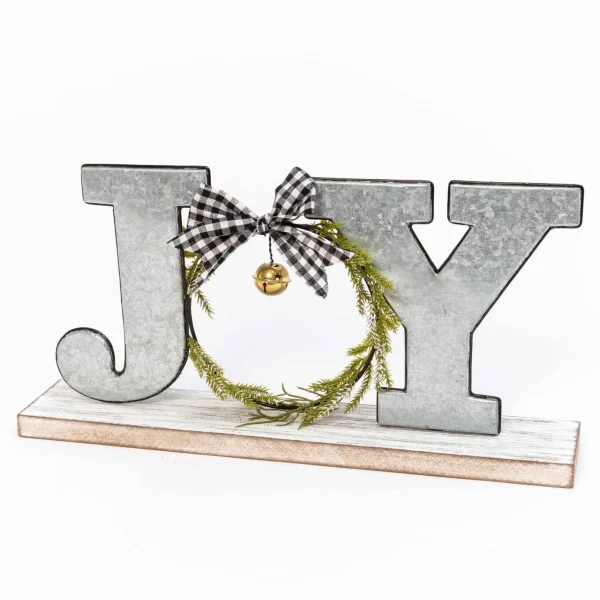 Gerson International Farmhouse Joy Wood And Metal Tabletop Christmas Decor Sign