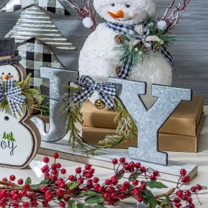 Gerson International Farmhouse Joy Wood And Metal Tabletop Christmas Decor Sign
