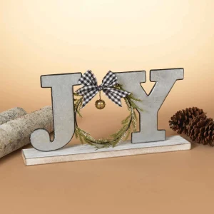Gerson International Farmhouse Joy Wood And Metal Tabletop Christmas Decor Sign