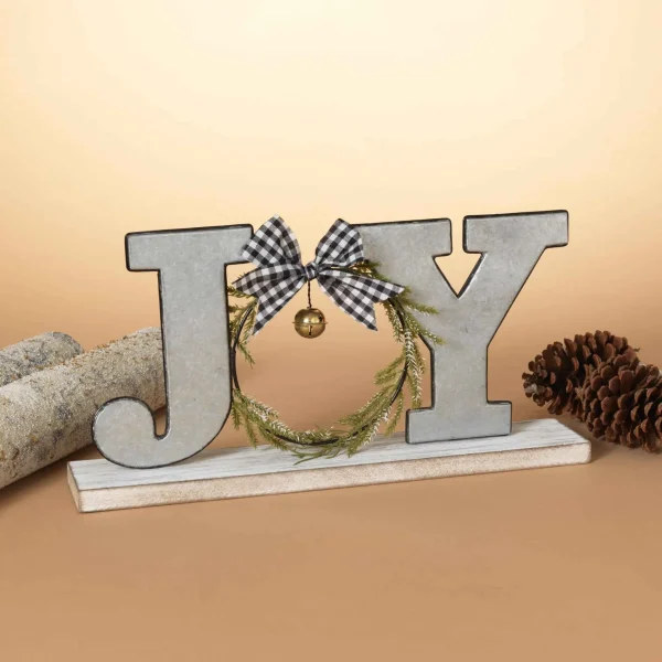 Gerson International Farmhouse Joy Wood And Metal Tabletop Christmas Decor Sign