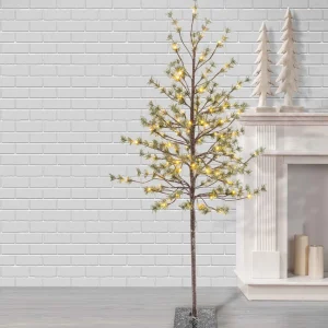 Gerson International 5-Foot Tall Electric Icy Pine Tree With 96 Warm White Led Lights