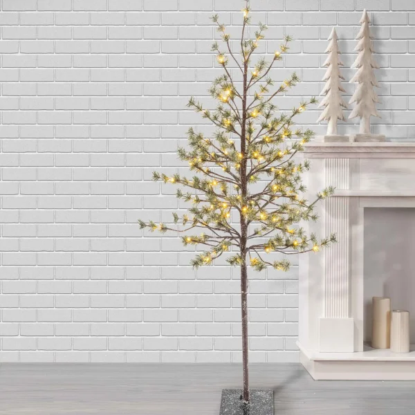 Gerson International 5-Foot Tall Electric Icy Pine Tree With 96 Warm White Led Lights