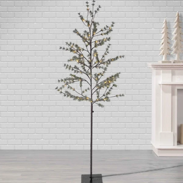 Gerson International 7 Foot Tall Icy Pine Winter Lighted Tree, Warm White Leds