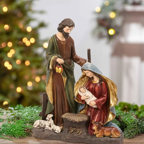Gerson International 3 Foot Tall Lighted Christmas Manger Nativity Scene With Timer