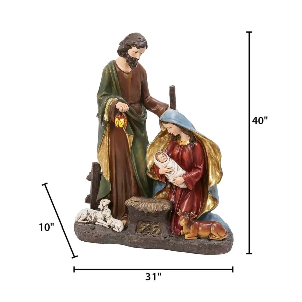 Gerson International 3 Foot Tall Lighted Christmas Manger Nativity Scene With Timer