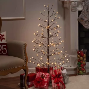 Gerson International 4 Foot Tall Snowy Brown Pre Lit Tree, 128 Warm White Leds