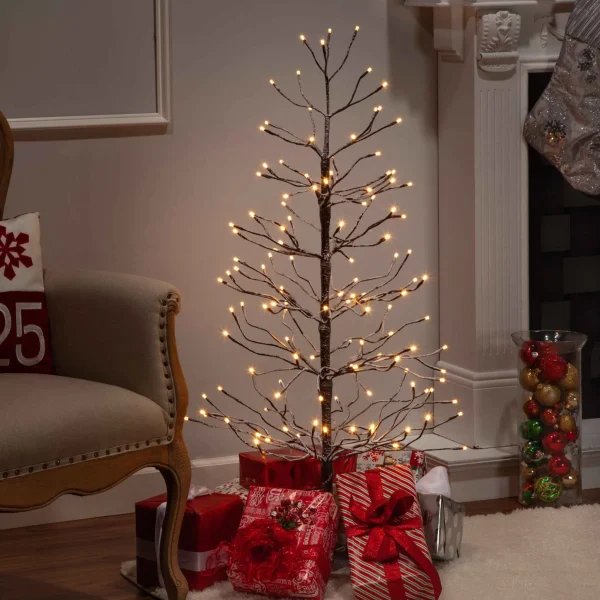 Gerson International 4 Foot Tall Snowy Brown Pre Lit Tree, 128 Warm White Leds