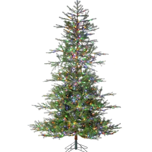Gerson International 7.5Ft Natural Cut Portland Pine Christmas Tree With Dual Color 8-Function Changing Micro Led Lights