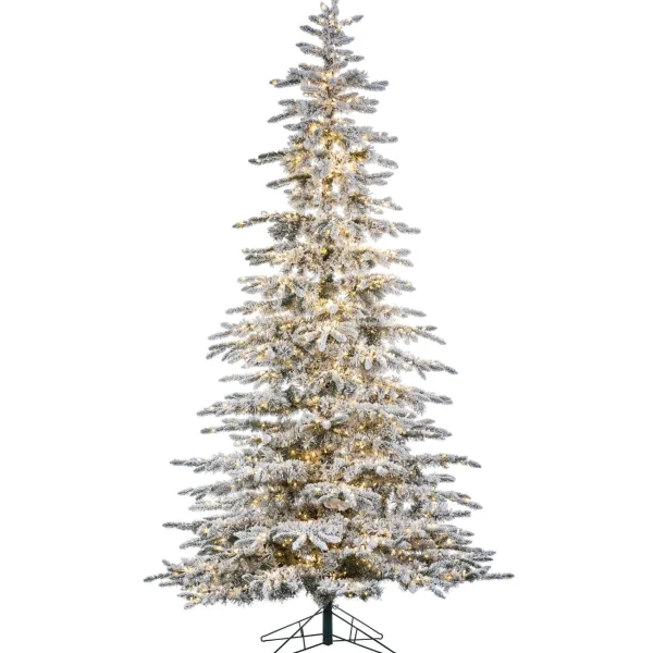 Gerson International 9Ft Pre-Lit Flocked Mountain Pine Christmas Tree With Dual Color 8-Function Changing Micro Led Lights