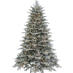 Gerson International 7.5Ft Pre-Lit Flocked Natural Cut Spruce Christmas Tree With Clear Lights