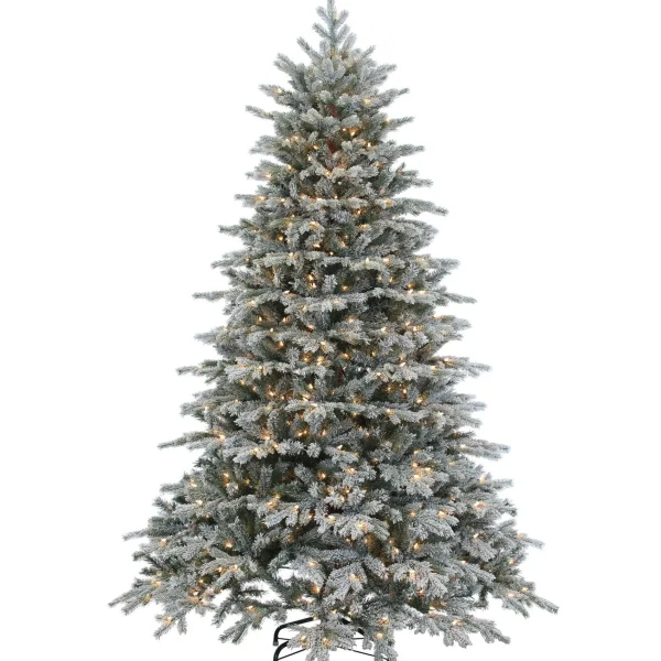 Gerson International 7.5Ft Pre-Lit Flocked Natural Cut Spruce Christmas Tree With Clear Lights