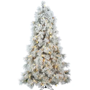 Gerson International 7.5Ft Pre-Lit Flocked Northern Pine Christmas Tree With Clear/Warm White Led Lights