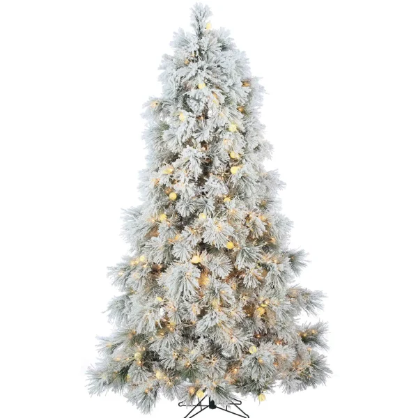 Gerson International 7.5Ft Pre-Lit Flocked Northern Pine Christmas Tree With Clear/Warm White Led Lights