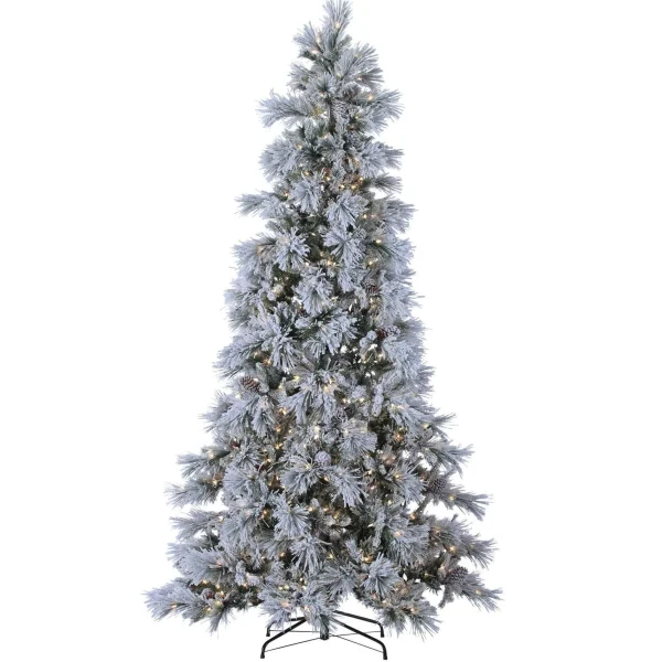 Gerson International 9Ft Pre-Lit Lightly Flocked Snowbell Pine Christmas Tree With Twinkling Cool White Led Lights