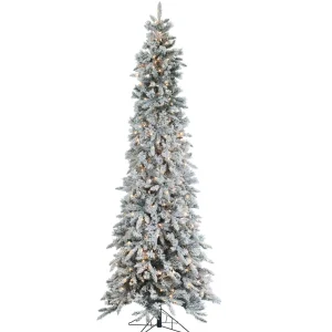 Gerson International 9Ft Pre-Lit Narrow Flocked Pencil Pine Christmas Tree With Clear Lights