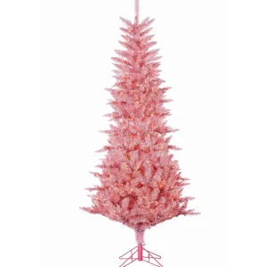 Gerson International 7.5Ft Pre-Lit Pink Tuscany Tinsel Christmas Tree With Clear Lights