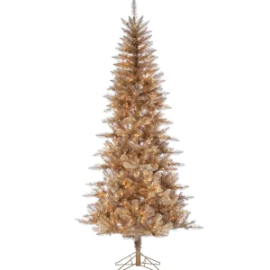 Gerson International 7.5Ft Pre-Lit Rose Gold Tuscany Tinsel Christmas Tree With Clear Lights