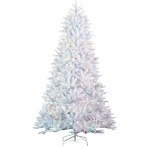 Gerson International 7.5Ft Pre-Lit White Parkview Pine Christmas Tree With Color Changing Led Lights