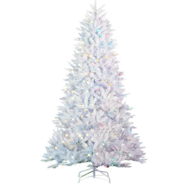 Gerson International 7.5Ft Pre-Lit White Parkview Pine Christmas Tree With Color Changing Led Lights