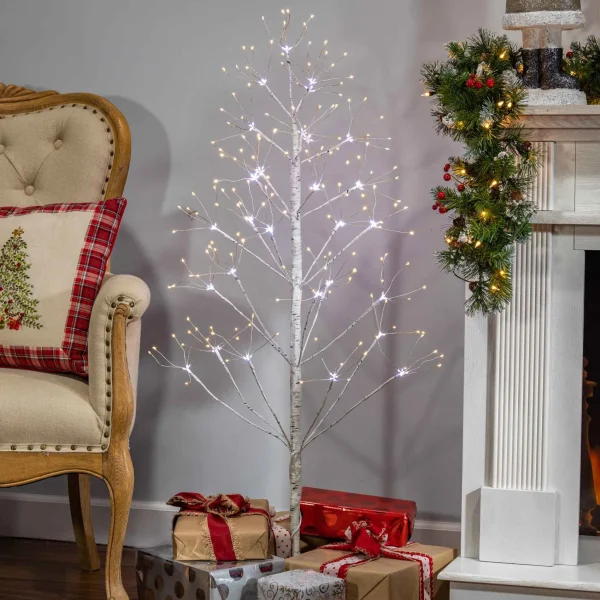 Gerson International 4 Ft Tall Birch Tree With 336 Leds, Multifunction Adapter
