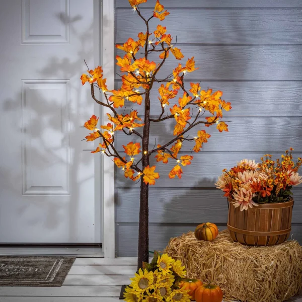 Gerson International 4Ft. Tall Electric Lighted Maple Leaf Tree With 48 Warm White Micro Led Lights