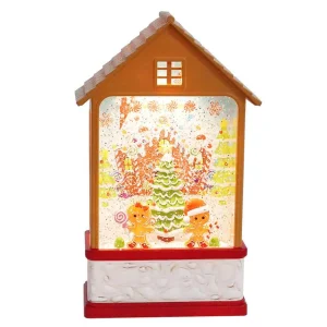 Arys Imports Gingerbread House With Led Warm White Light Up Gingerbread Candy Christmas Scene Spinning Glitter Waterglobe