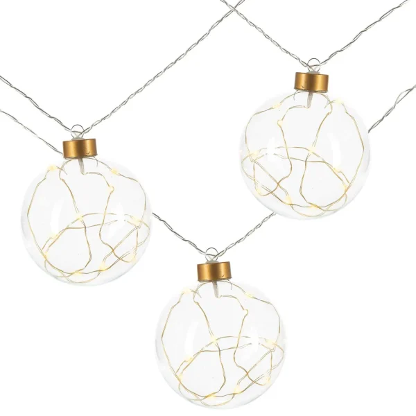 Gerson International Glass Christmas Ornament Garland With Gold String Lights