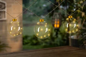 Gerson International Glass Christmas Ornament Garland With Gold String Lights