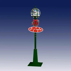 Arys Imports Green And Gold Snowing Outdoor Globe Street Lamp With Snowman