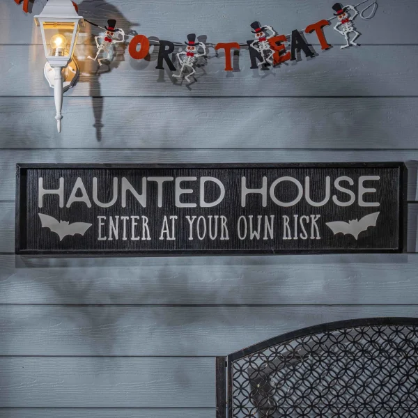 Gerson International Haunted House Wooden Spooky Halloween Decor Wall Sign, 48 In.