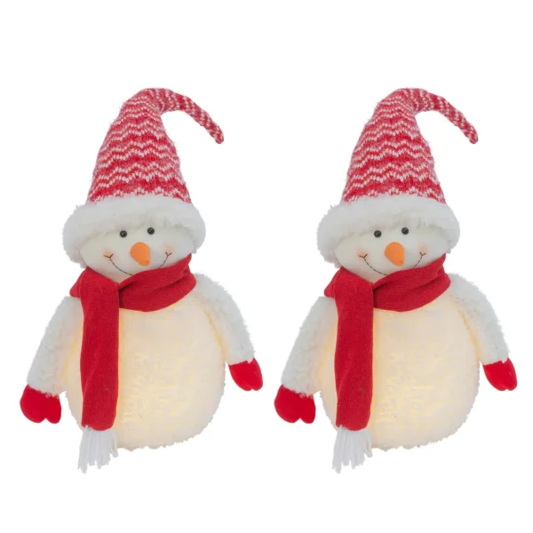 Gerson International Holiday Snowman Lighted Figurine Decor With Red Hat And Scarf
