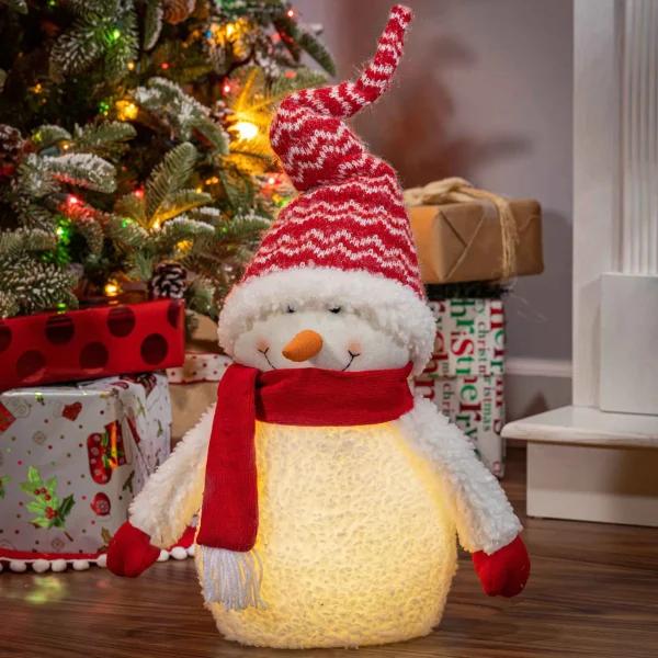 Gerson International Holiday Snowman Lighted Figurine Decor With Red Hat And Scarf