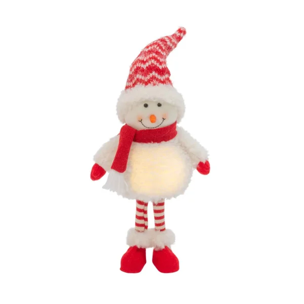 Gerson International Holiday Snowman Lighted Figurine Decor With Red Hat And Scarf