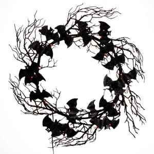Gerson International 18 In Black Twig Halloween Wreath With Bats And Orange Leds