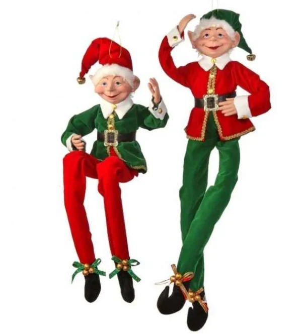 Regency International 30In Fabric Red And Green Tidings Bendable Elf, Assorted Styles