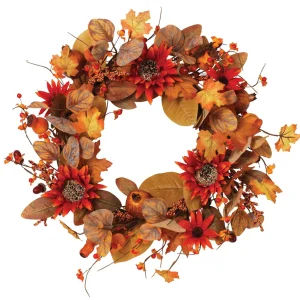 Gerson International 22 In Fall Harvest Autumn Wreath With Berries And Sunflowers