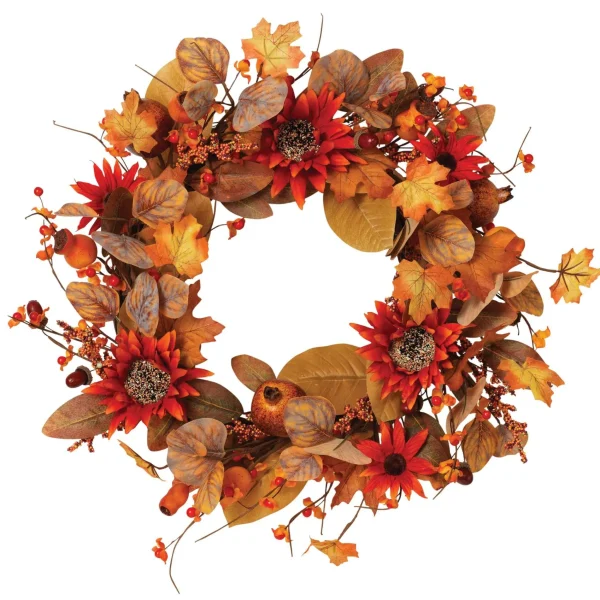 Gerson International 22 In Fall Harvest Autumn Wreath With Berries And Sunflowers