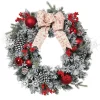 Gerson International 24 In Flocked Holiday Wreath With Bow, Berries And Ornaments