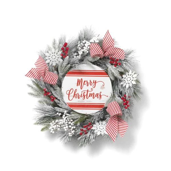 Gerson International 24 In Flocked Merry Christmas Wreath With Snowflakes